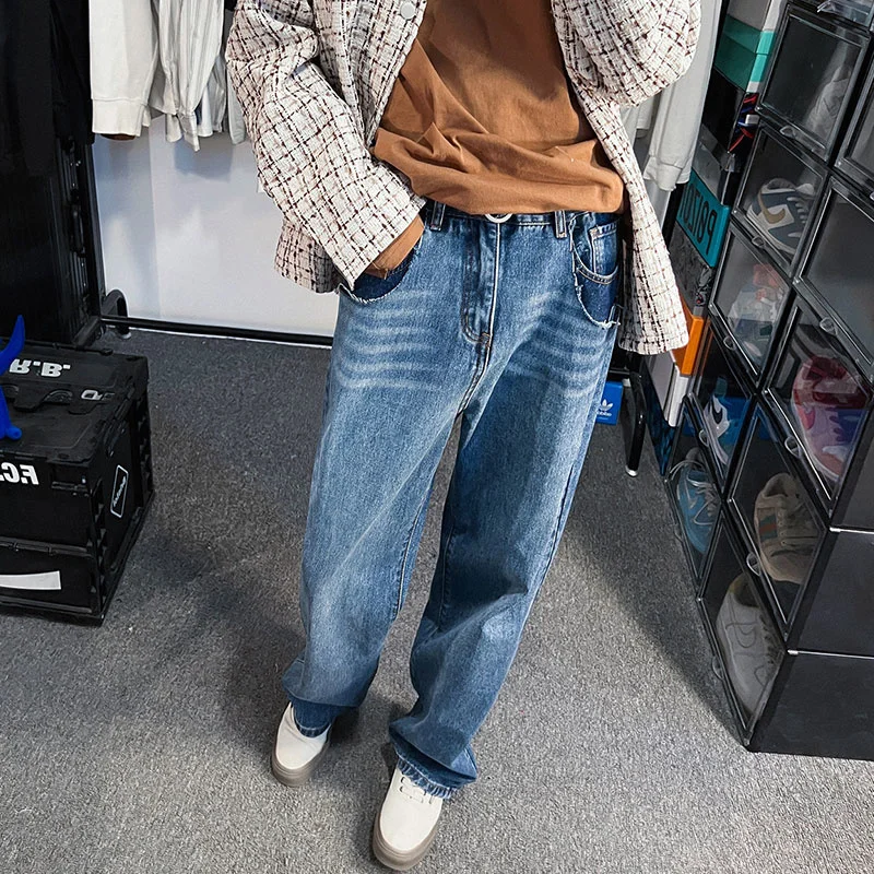 Blue Black Baggy Jeans Men Fashion Retro Casual Straight Jeans Men Japanese Streetwear Hip Hop Loose Denim Pants Mens Trousers