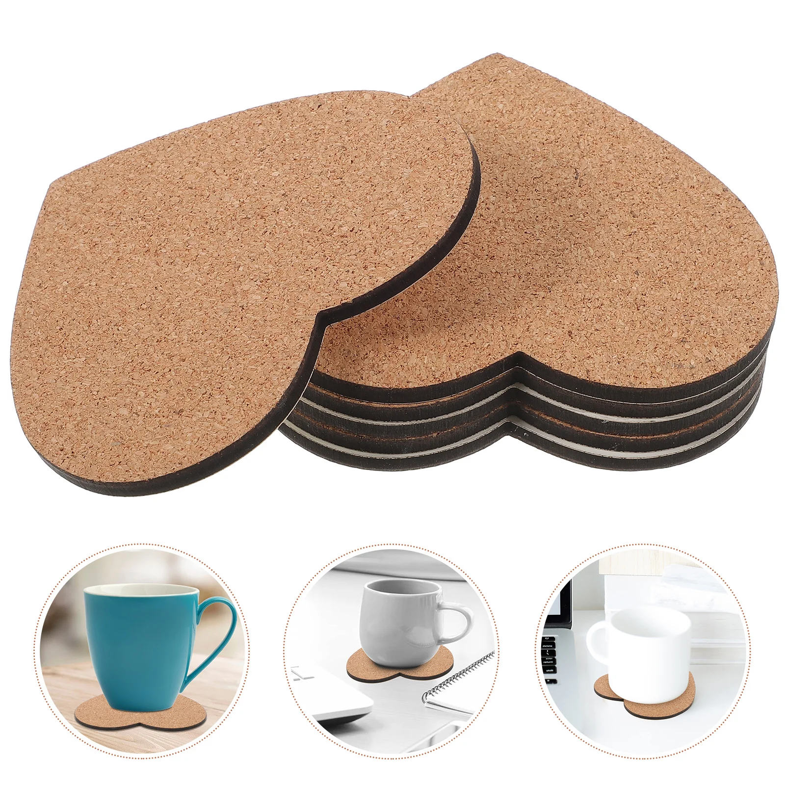 

6pcs Heart Shape Cork Coaster Heart Coaster Cup Pads Cup Mat Home Supplies