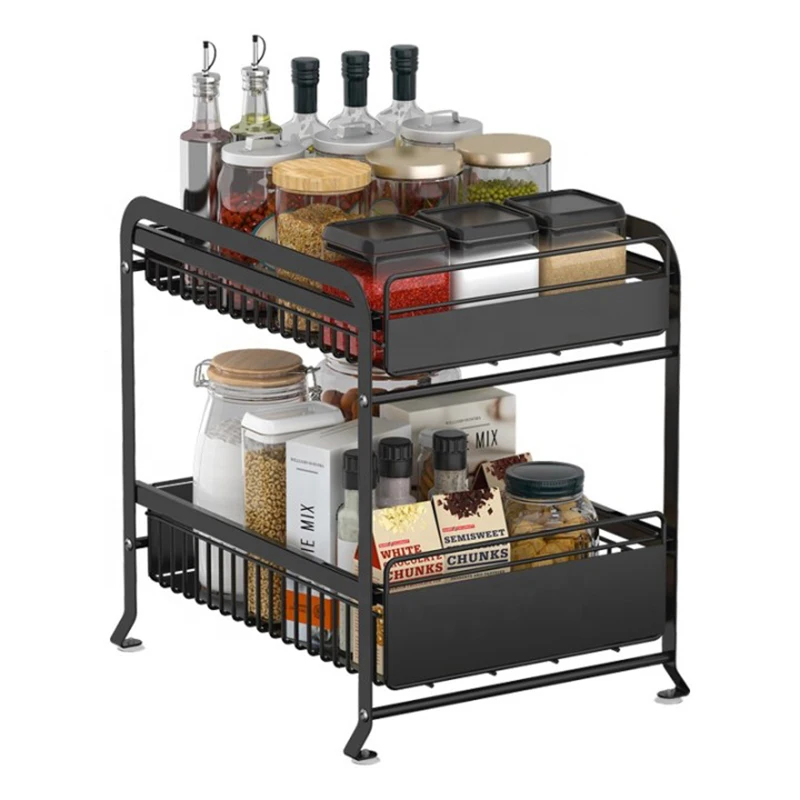 

NETEL Under The Sink Storage Rack Slidding Cabinet Basket Pull Out Drawer Desktop Organizer for Kitchen Bathroom Office 2-Tier