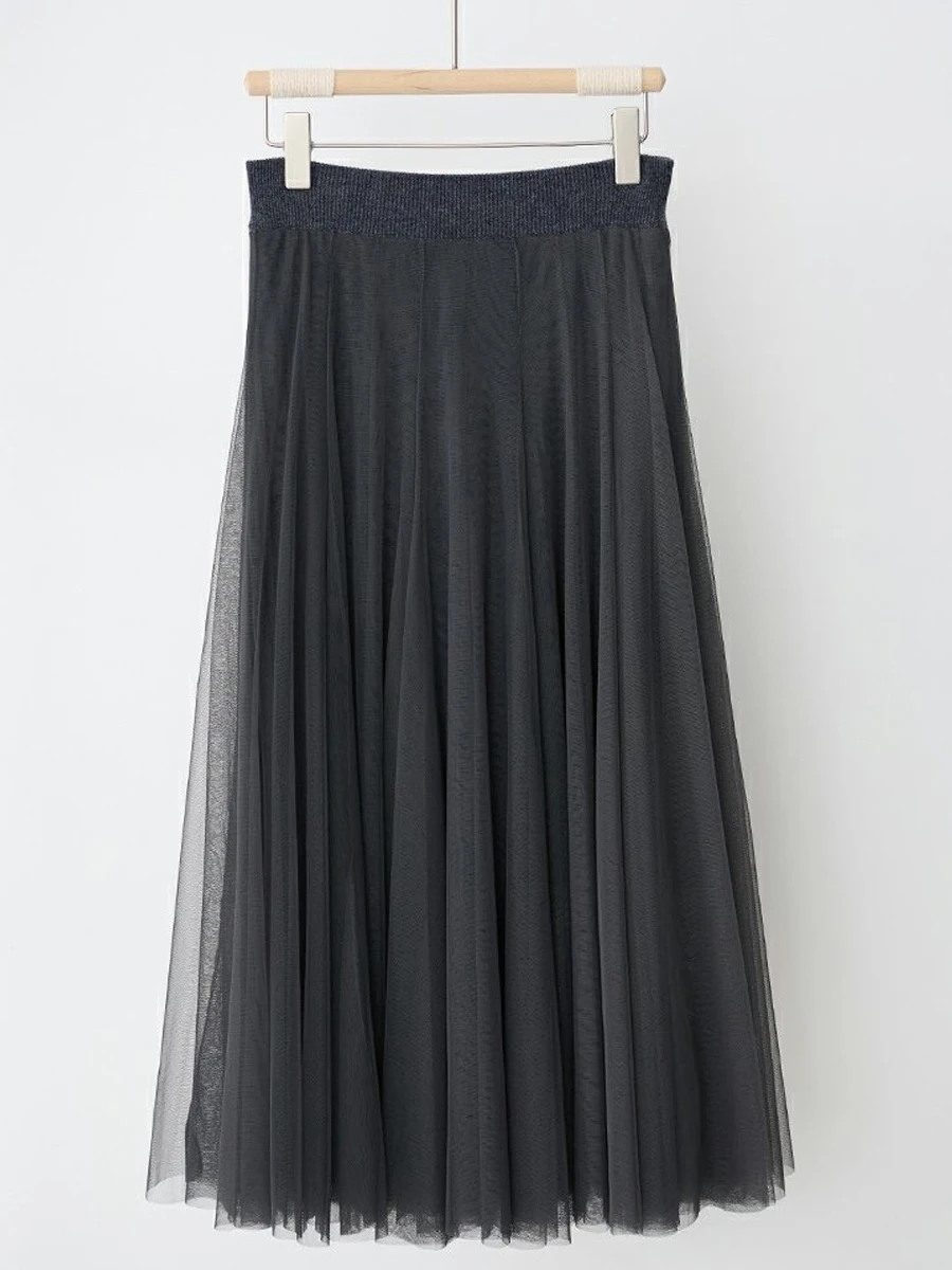 Женская кашемировая сетчатая юбка с высокой талией средней длины трикотажная