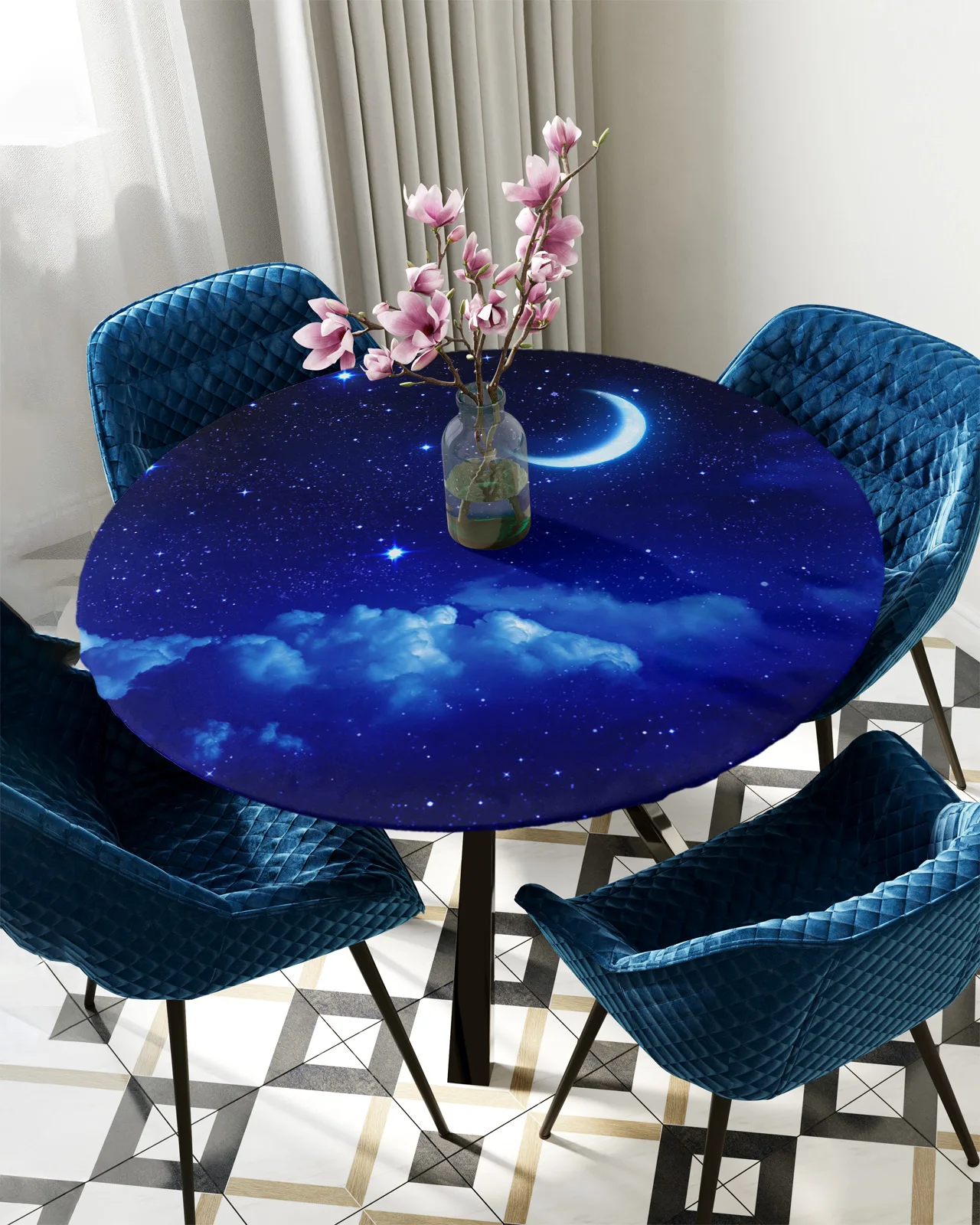 

Starry Sky Universe Moon Stars Round Rectangular Table Cover Waterproof Elastic Tablecloth For Kitchen Table Cloth Home Decor