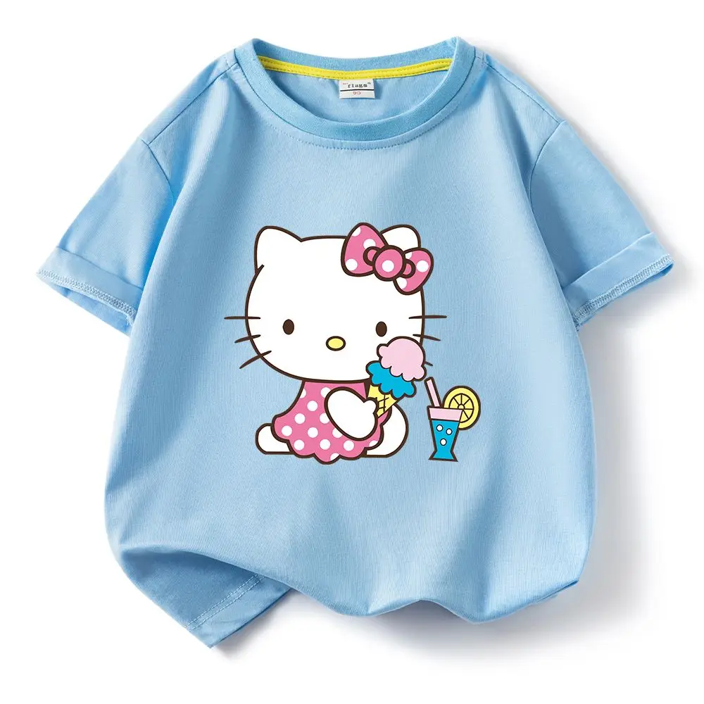 

Sanrio Kawaii Hello футболка Китти мультяшный Милый принт свободная хлопковая футболка с коротким рукавом студент Ins аниме Повседневный Топ подарок