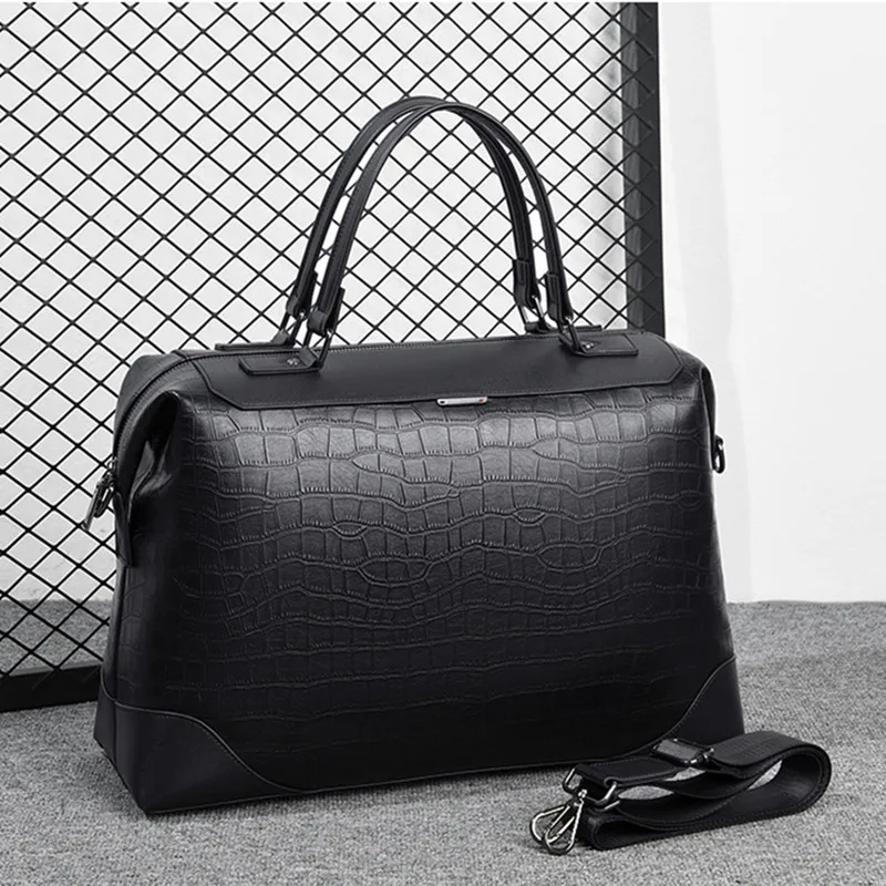 Business Men Travel Bag Leather Handbag Large Capacity Shoulder Bag Fashion Duffel Bag Casual Luggage Bag For Male