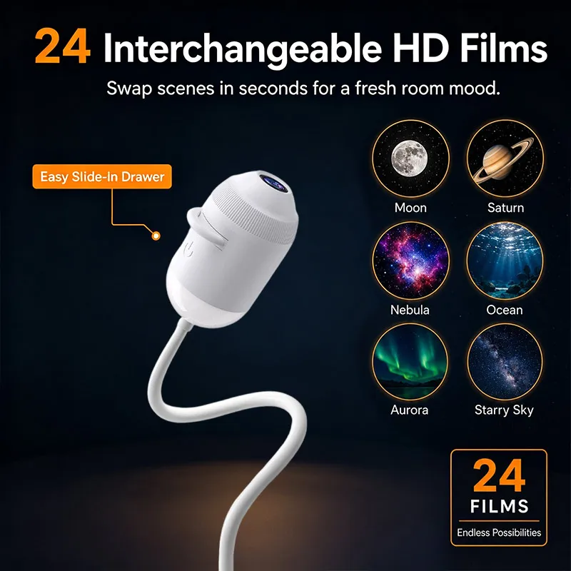 Фото Умный проектор звездного неба Galaxy 2-в-1: ночник и атмосферный светильник для дома, спальни, автомобиля, декор для интерьера №3
