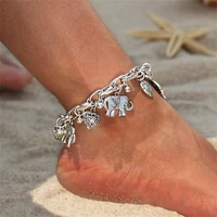 boho elephant anklets for women beach vintage antique silver bronze color alloy tassel heart ankle bracelet foot chain jewelry