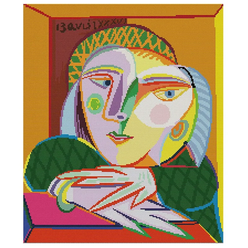 

Embroidery Starter Kits for Beginners DIY Stamped Cross Stitch Kits Fabric Crafts Patterns - Woman By the Window 14CT