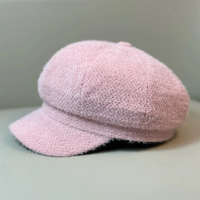 

Korean style trendy new chenille octagonal cap peaked cap women's all-match autumn and winter hat warm women's solid color pumpk