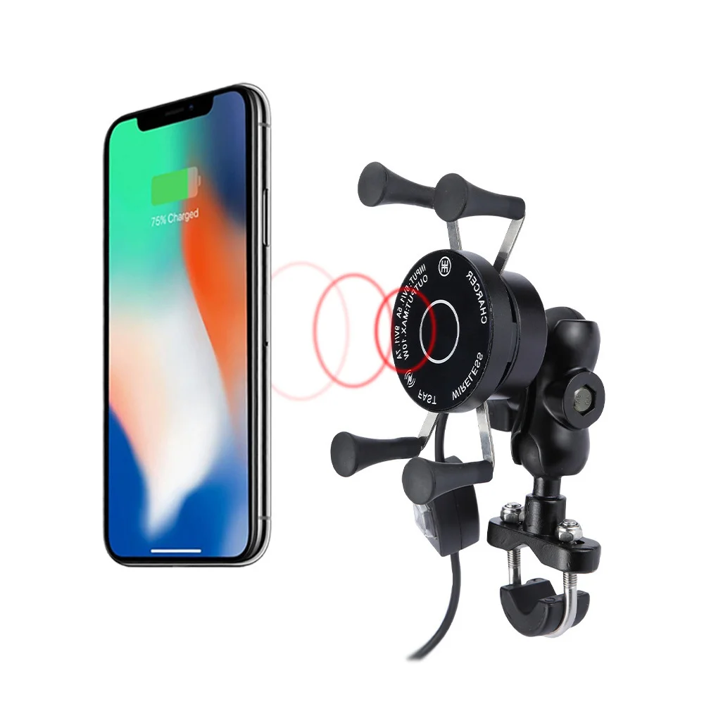 

Motorcycle Phone USB Qi Fast Charging Wireless Charger 9-30v Bracket Holder 360 Rotation Motorcycle Bicycle Handlebar
