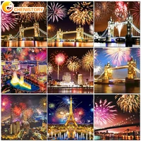 chenistory diy oil painting by numbers fireworks landscape kits on canvas handpainted gift pictures night scenery home decor