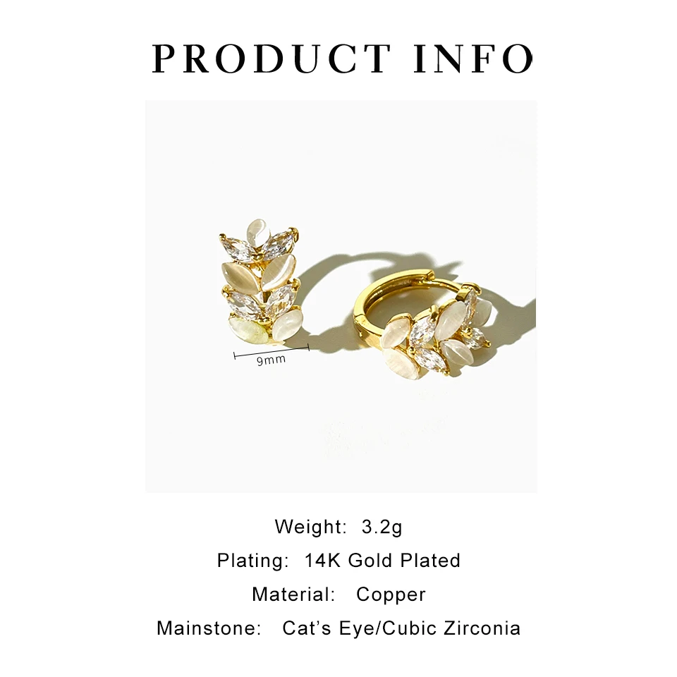 Серьги-кольца женские с фианитами и кошачий глаз