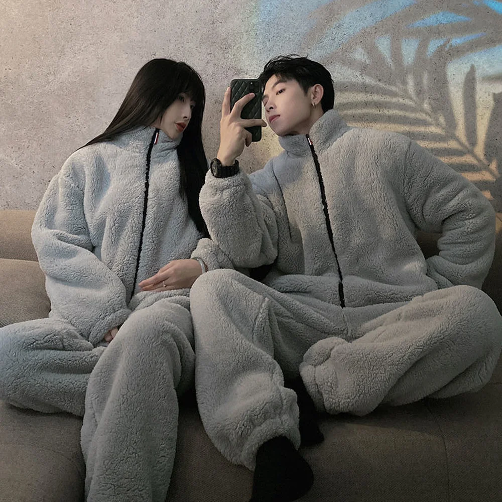 Winter Pajamas Women Coral Fleece Homewear Suit Couple Long Pijama Men Thickened Velvet Warm Soft Comfortable Pajamas Set