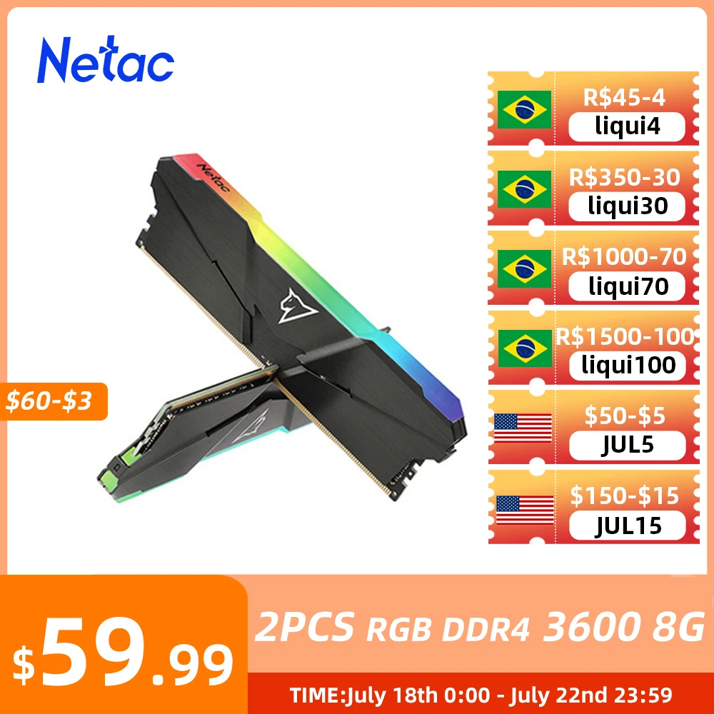 Оперативная память Netac DDR4 RGB 8 ГБ x2 двухканальная 3200 МГц XMP 2 0 радиатор DIMM для