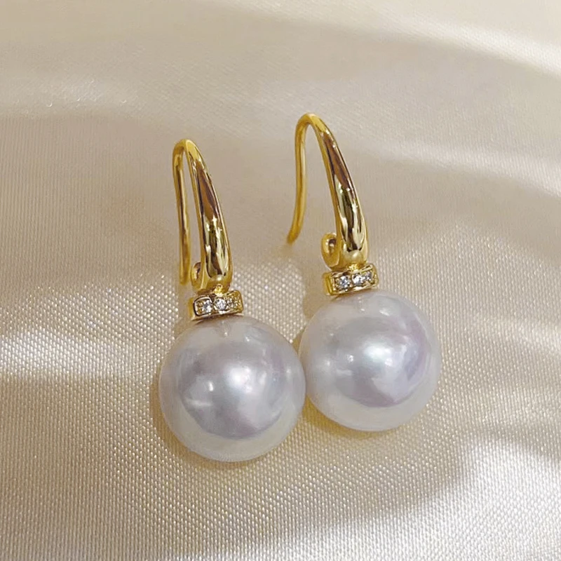 

MeiBaPJ 9-10mm Round Natural Pearl Fashion Simple Drop Earrings Real 925 Silver Empty Tray Fine Charm Party Jewelry for Women