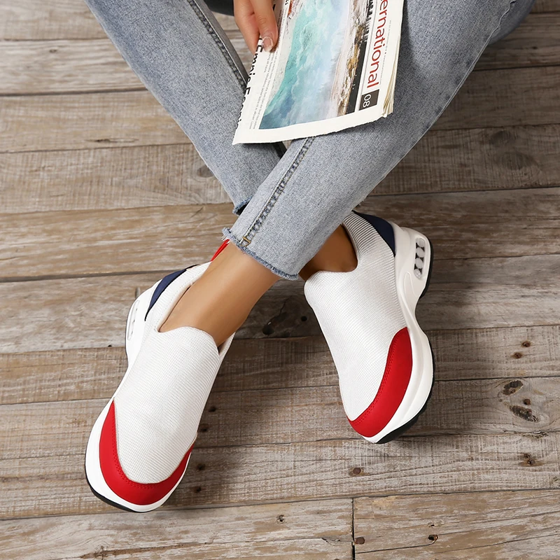 2022 Spring And Autumn New Women's Fashion Sports Shoes Flat Pure Color Tennis Shoes Leisure Breathable Wedge Shoes Women Lazyf