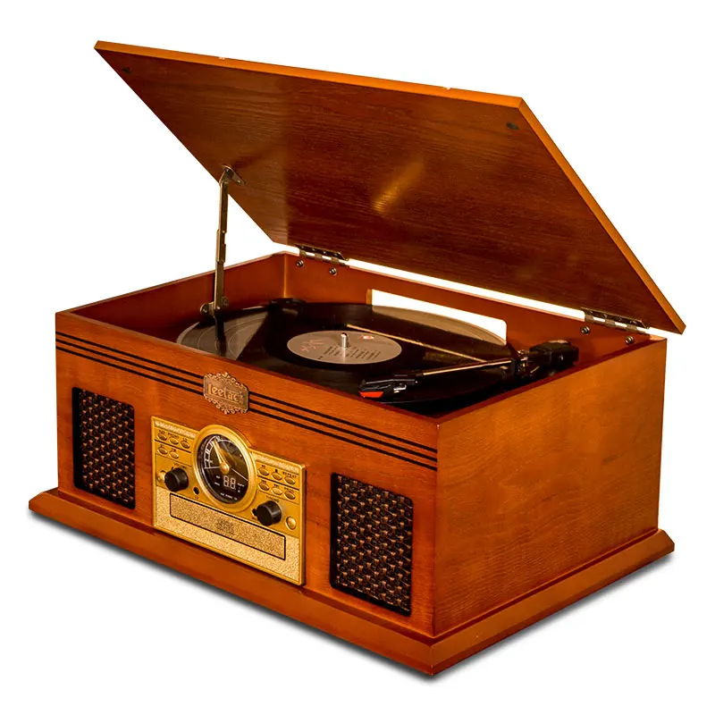 wooden vintage FM Analog Tuning/CD music center record player,Blue-tooth and Built-in Stereo Speakers vinyl turntable cartridge