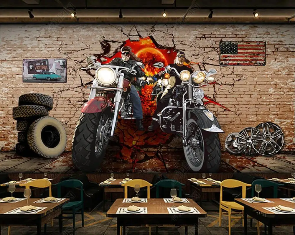 

custom mural photo wallpaper 3d Retro motorcycle tire brick wall background picture home decor wallpapers for walls in rolls 3d