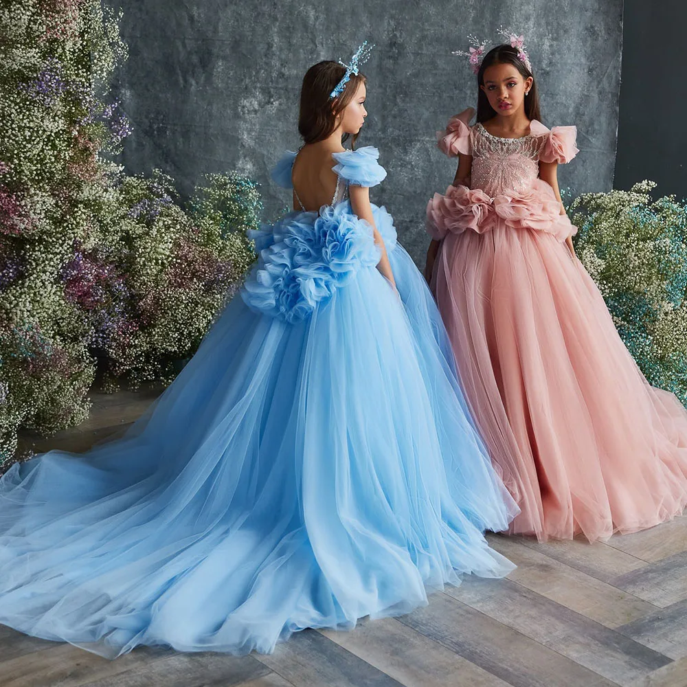 

Элегантные платья для девочек с открытой спиной и цветочным принтом, детское праздничное платье без рукавов с круглым вырезом для дня рожде...