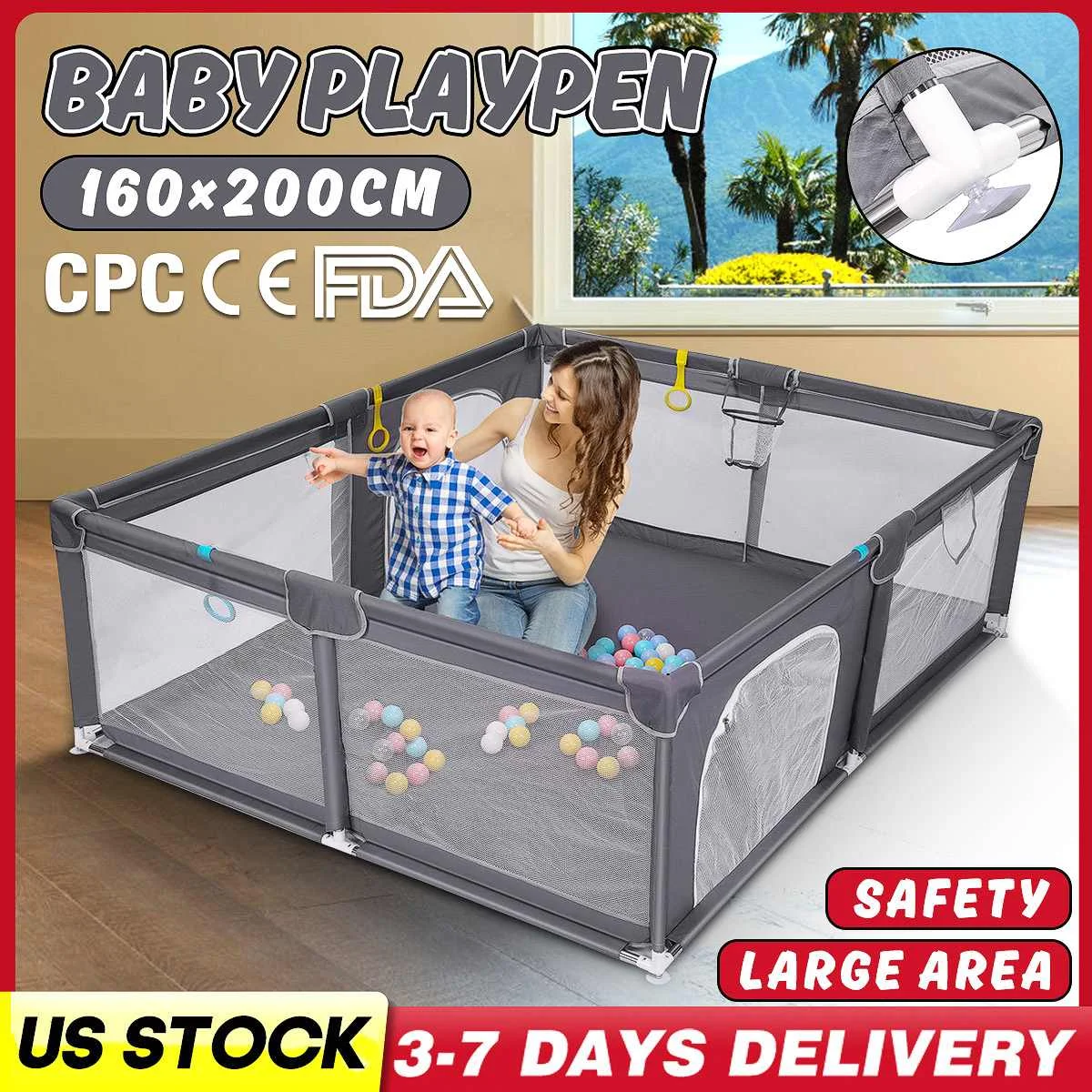 

Bioby 79 inch Baby Playpen Extra Large Play Yard Indoor Outdoor Kids Activity Center Gate Kids Furniture Playpen For 0-6 Years