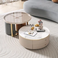 zqlight luxury stone plate storage tea table combination modern simple home living room round glass tea table