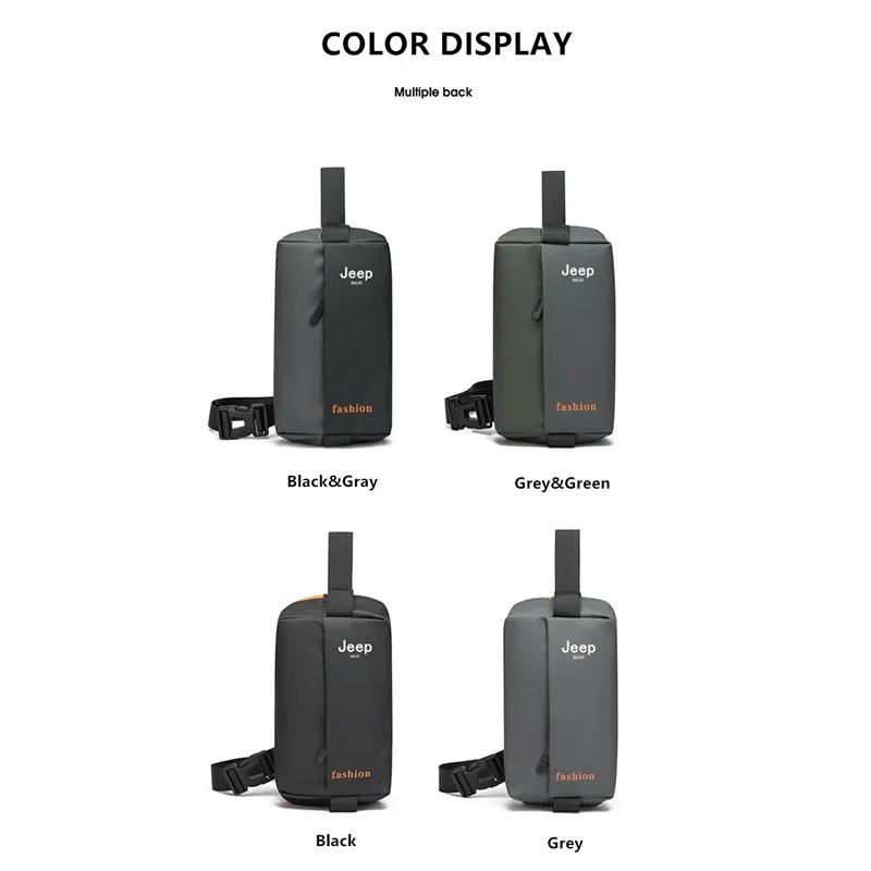 JEEP BULUO Waterproof Casual Chest Bag Male Crossbody Fashion Shoulder Trend Black Messenger Sling Travel Bag Hot Sale