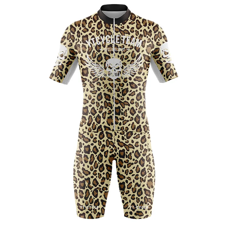 

Leopard Men Short sleeve cycling suit triathlon racing suit jumpsuit ropa ciclismo hombre skating skinsuit swiming runningsuit