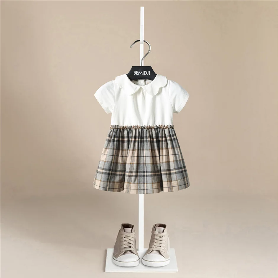 

Детское платье принцессы с кружевным воротником, летнее платье с коротким рукавом, детская юбка, комбинированное платье, одежда для девочек