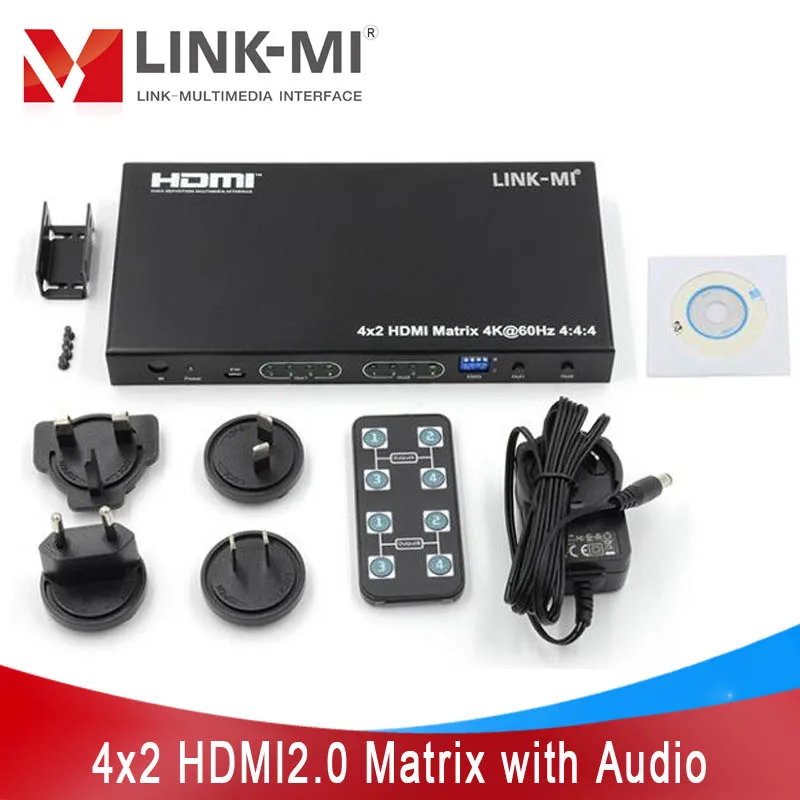 LINK-MI 4x2 HDMI2.0 поддержка матрицы 4K @ 60 Гц YUV4:4:4, 18 Гбит/с, HDCP2.2 UHD матричный переключатель 4 в 2 с аудио