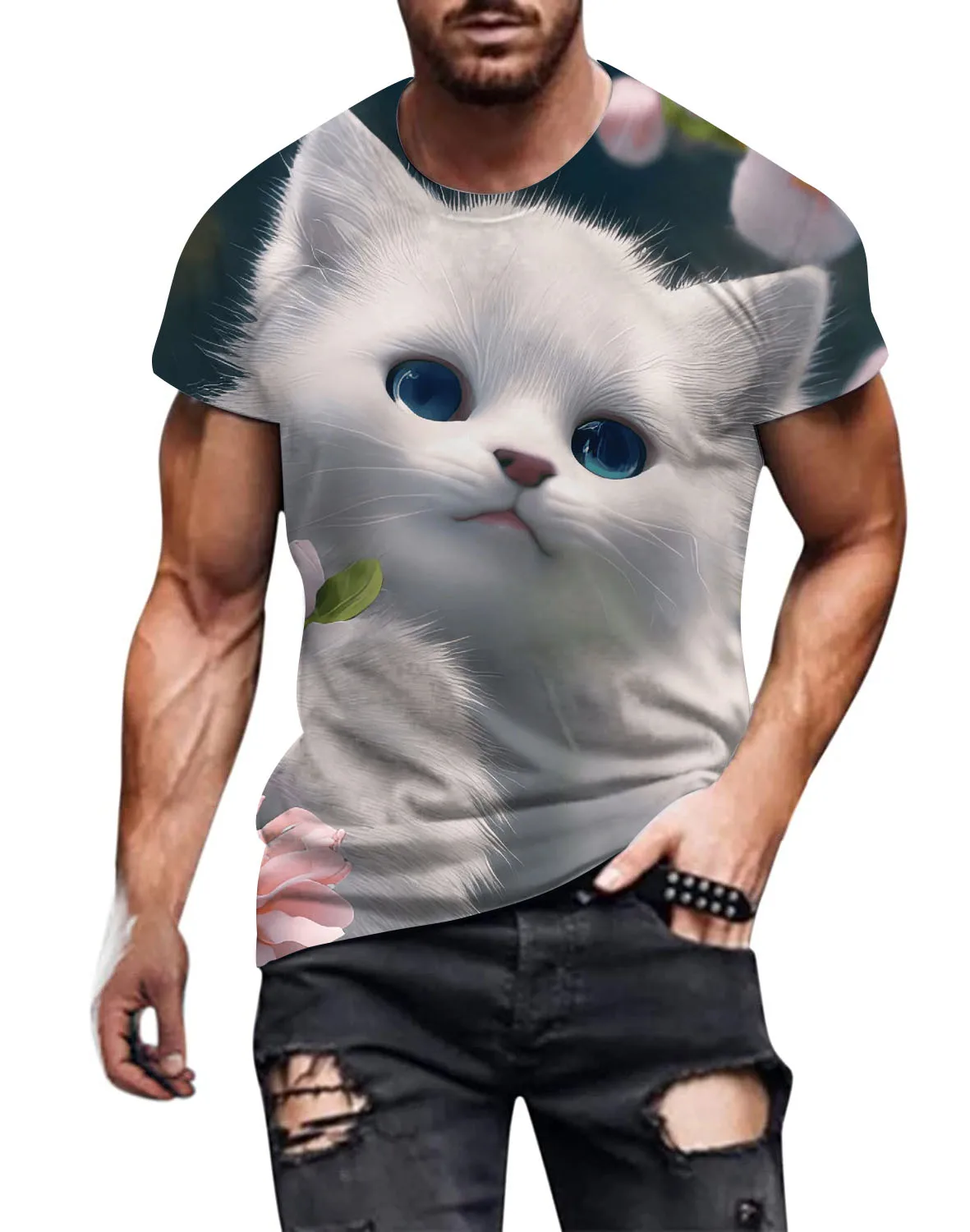 

T-shirt Cute Kitten Rabbit 3D Printed 2023 New Spring/Summer Cool Animal T-shirt for Men and Women