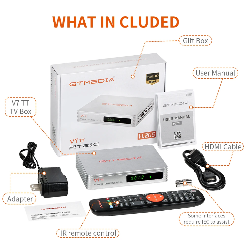 [Подлинный] 2024 новейший декодер GTMEDIA V7 TT DVB-T/T2 DTT H.265 10 бит Full HD 1080p