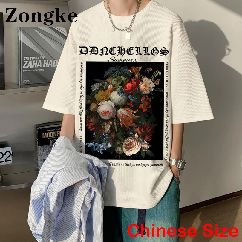 

Футболка Zongke мужская с цветочным принтом, уличная одежда в китайском стиле, топ в стиле Харадзюку, весна 2022