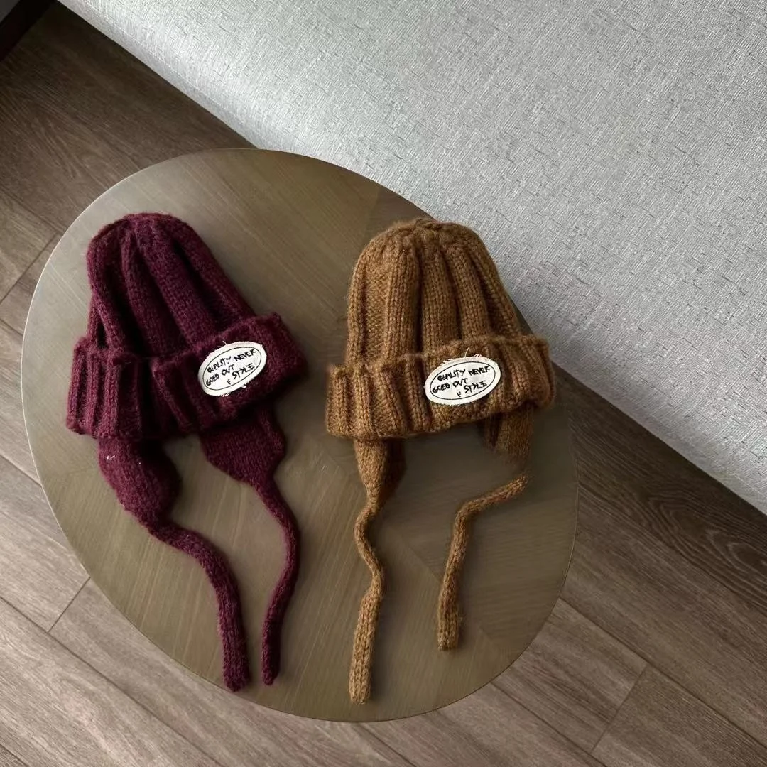 Детская шерстяная шапка KEBEIYA Day с одной буквенной этикеткой вязаная в прямую