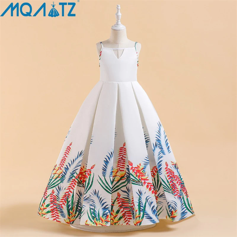 

MQATZ Baby Clothes Formal Long Gown Children Princess Birthday Party Prom Host White Wedding Bridesmaid Flower Girl Summer Dress