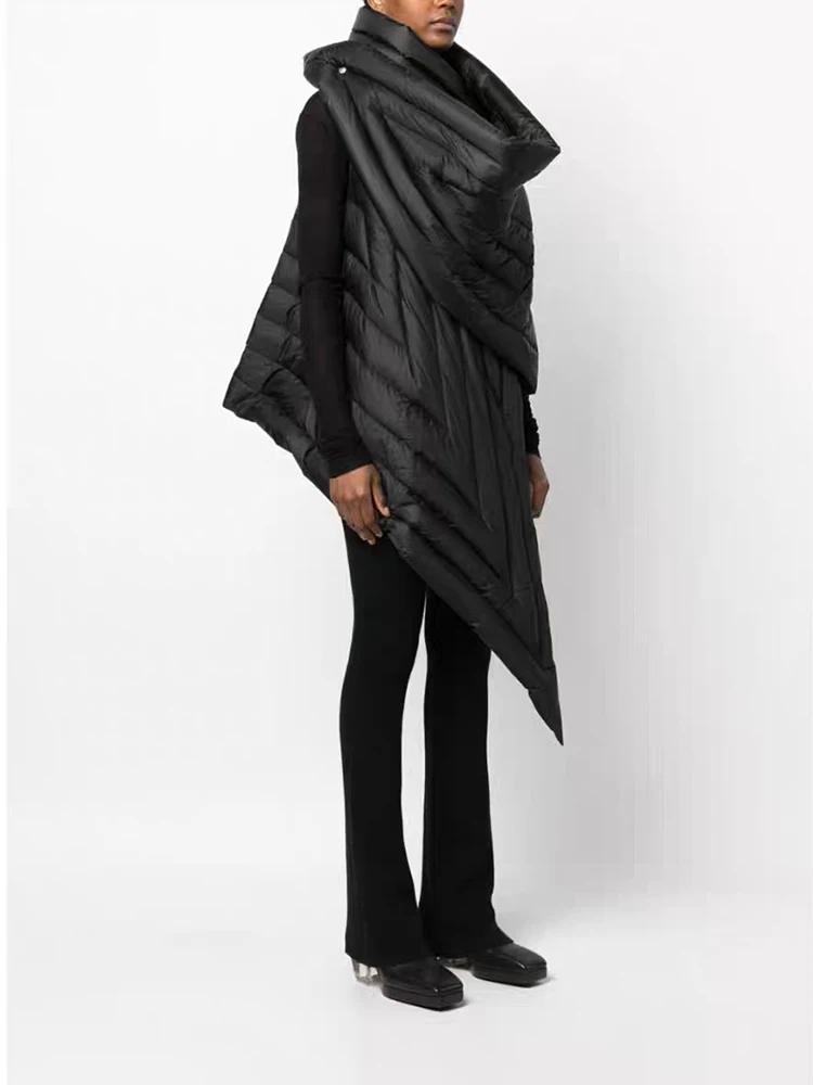 Черный Асимметричный женский пуховик без рукавов с запахом индивидуальный