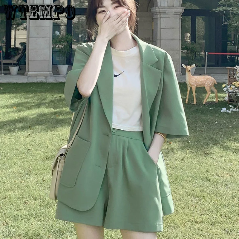 Plus Size Women's 2 Piece Solid Half Sleeve Blazer and Pants Business Office Suit Shorts Set