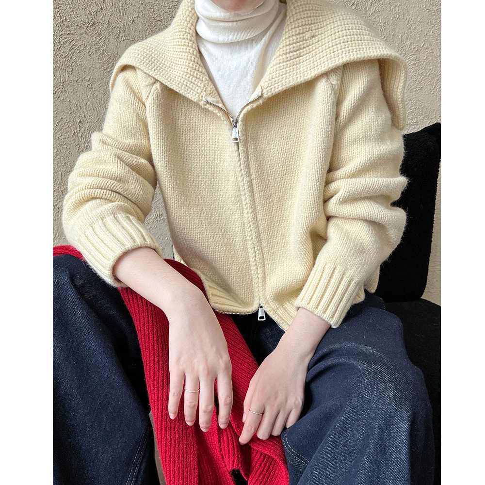 2024 новый женский свитер с матросским воротником длинный рукав молния дизайн