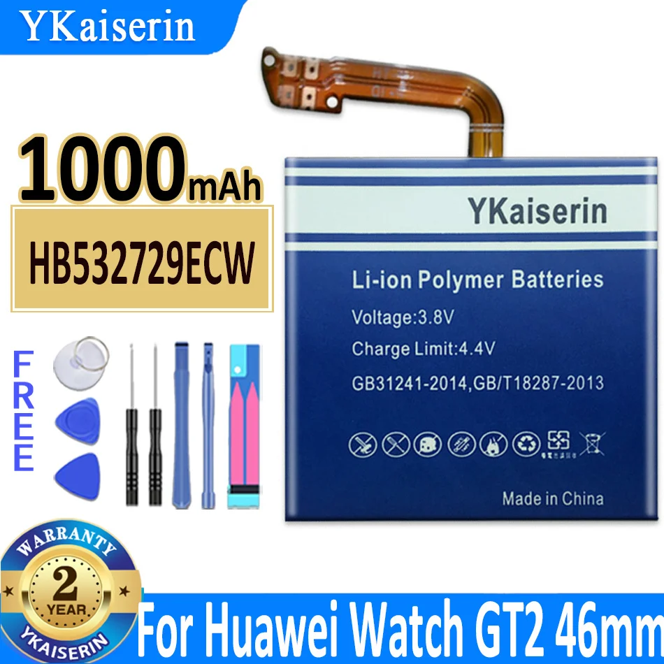 

Аккумулятор ykaisсеребристый HB532729ECW, 1000 мАч, 46 мм, для умных часов Huawei Watch GT2 GT 2, аккумулятор 46 мм + Бесплатные инструменты