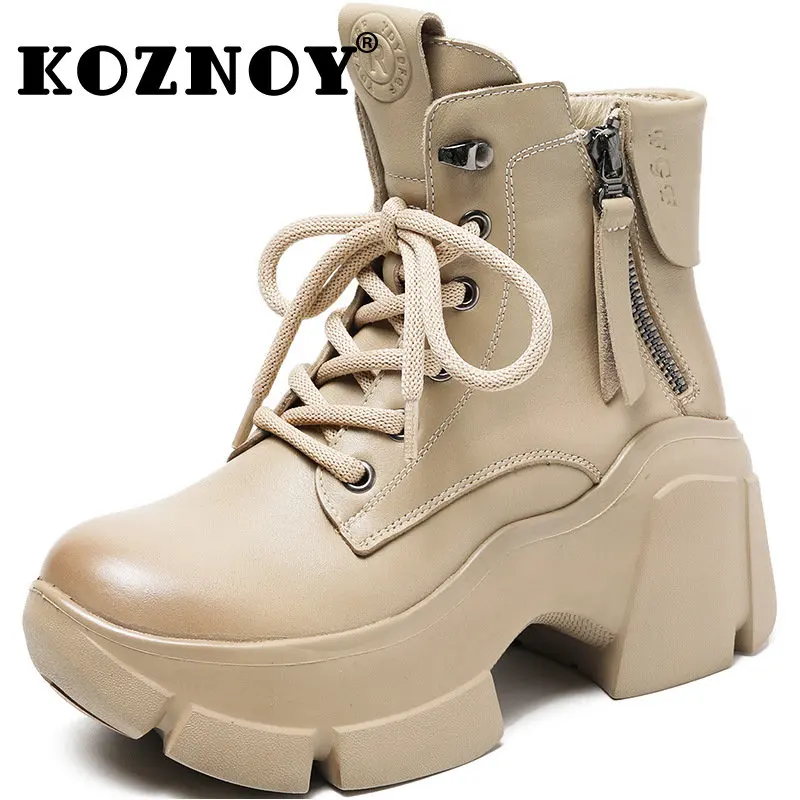 

Женские весенние полусапожки из натуральной кожи, 7 см, новые британские мокасины из натуральной коровьей кожи на молнии для женщин, Осенняя обувь на платформе