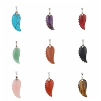 colorful angel wing crystal healing stone pendant necklaces adjustable rope reiki gothic natural gemstone necklace for women men