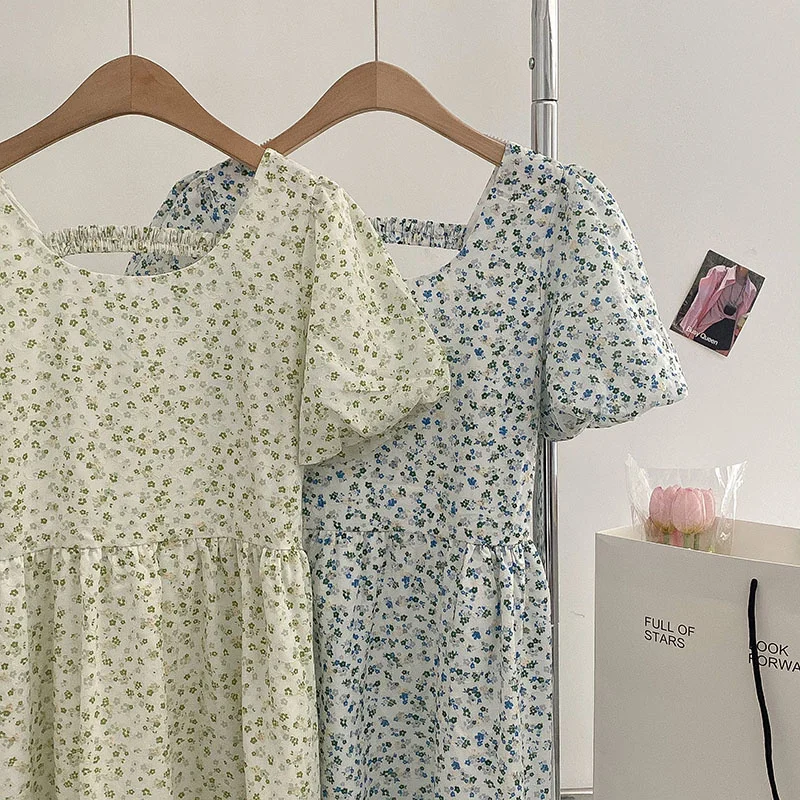 

Floral Backless Short Sleeve Dress Green Blue Summer Beach Casual Women Dresses