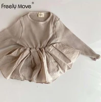 freely move newborn infant baby girls rompers dress cotton knitting playsuit infant sweet solid long sleeve tulle jumpsuits