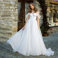 tixlear women minimalistic glitter lace off shoulder sparkly boho wedding dress illusion backless bohemian bridal gown 2022