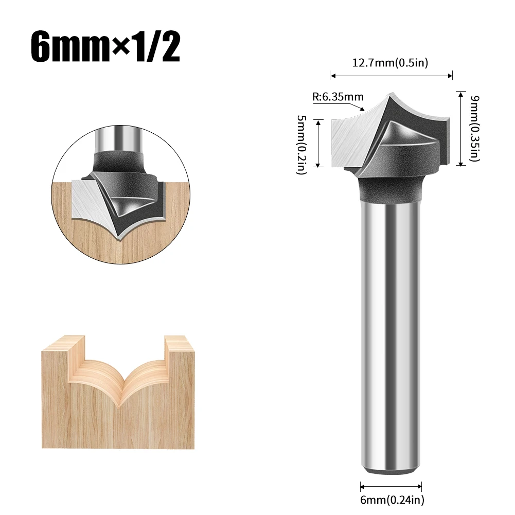 

1 шт., 6 мм, 12 мм, хвостовик, деревообрабатывающий наконечник, фреза для резьбы, обрезной станок, линия фрезы, округление фрезы, фреза
