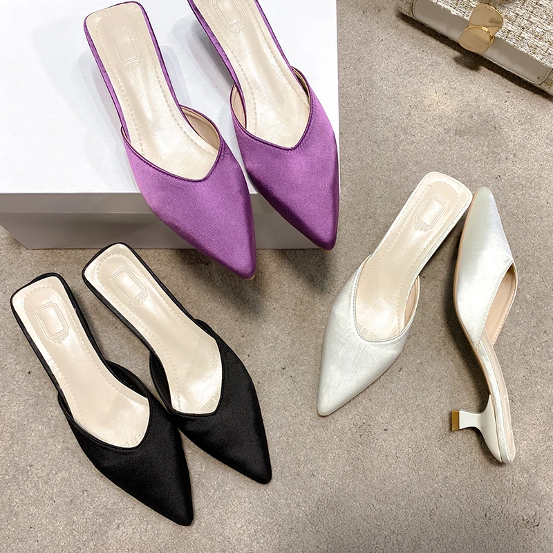 

High Heels Women Flip Flop Pointed Toe Solid Tapered Heel Breathable Korea Style Comfortable Wear-resistant Summer Shoes Sandals