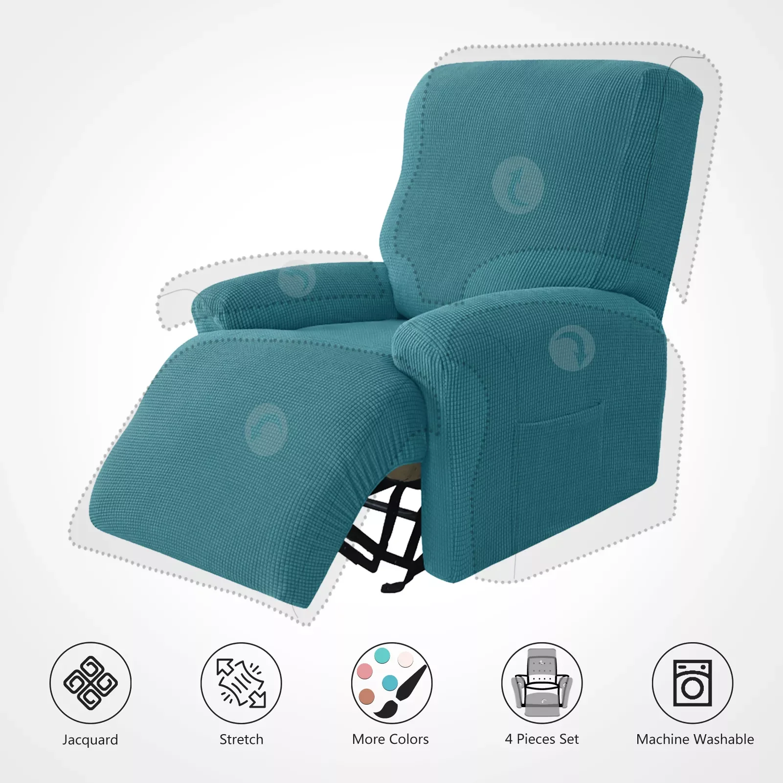 

Recliner Sofa Cover Jacquard 4 Separate Pieces Stretch Recliner Slipcover for Living Room Lazyboy Armchair Cover Elastic
