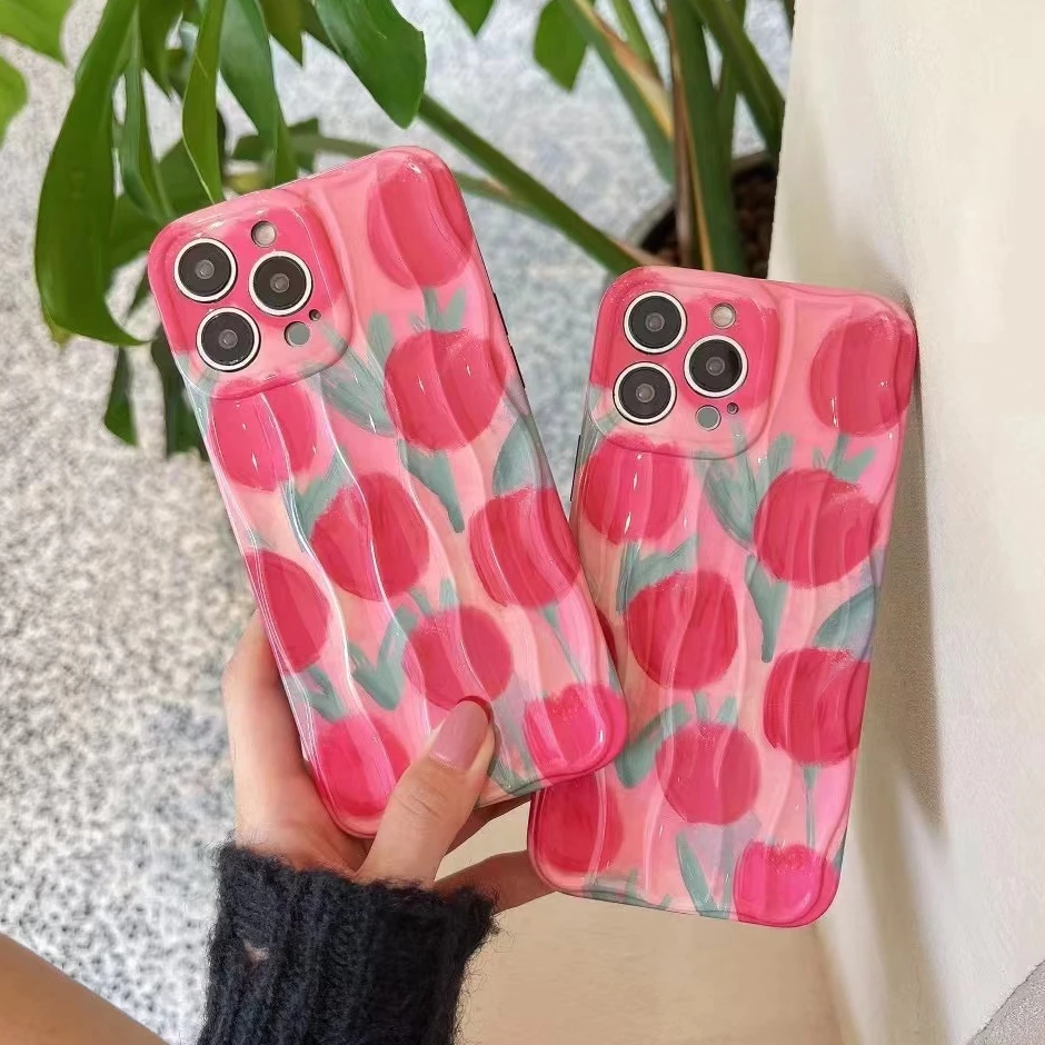 Розовый чехол для телефона с цветочным узором для iPhone 14 Pro Max 13 12 11 Pro Max Защита камеры Ударопрочный Мягкий чехол из ТПУ с цветами