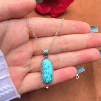anglang fashion imitate turquoise silver colour pendant chain necklace bride wedding engagement fine jewelry