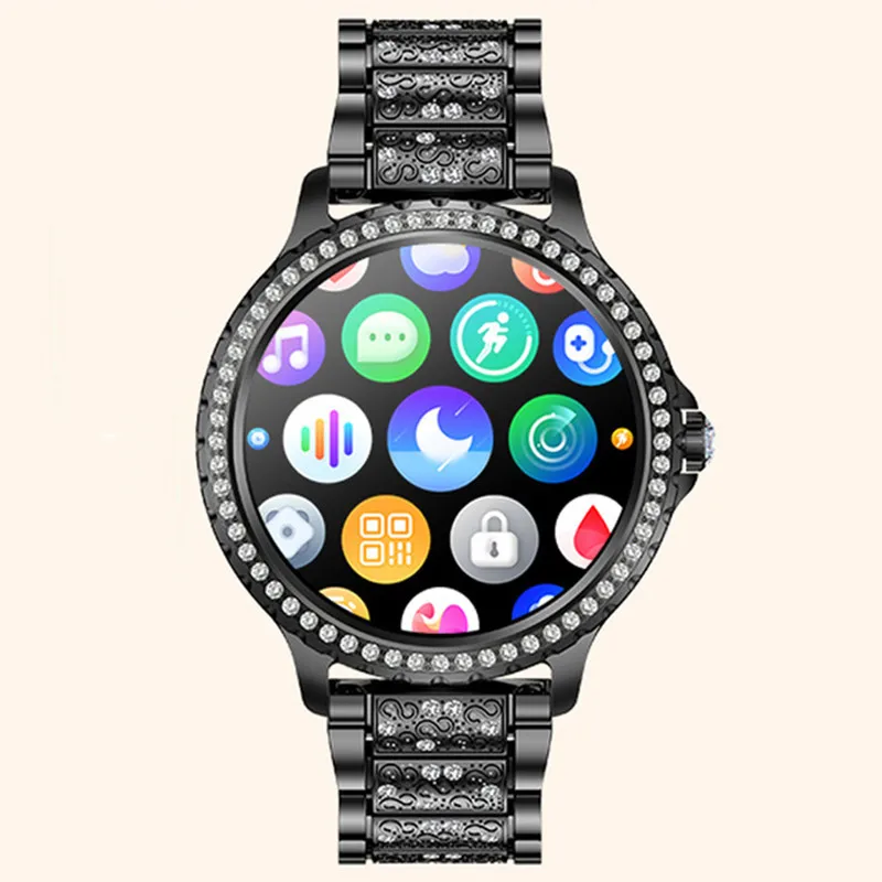 

Женские умные часы I58 с большим экраном 1,32 дюйма, Алмазный Bluetooth-вызов, голосовой помощник ии, мониторинг здоровья, спортивный фитнес-трекер