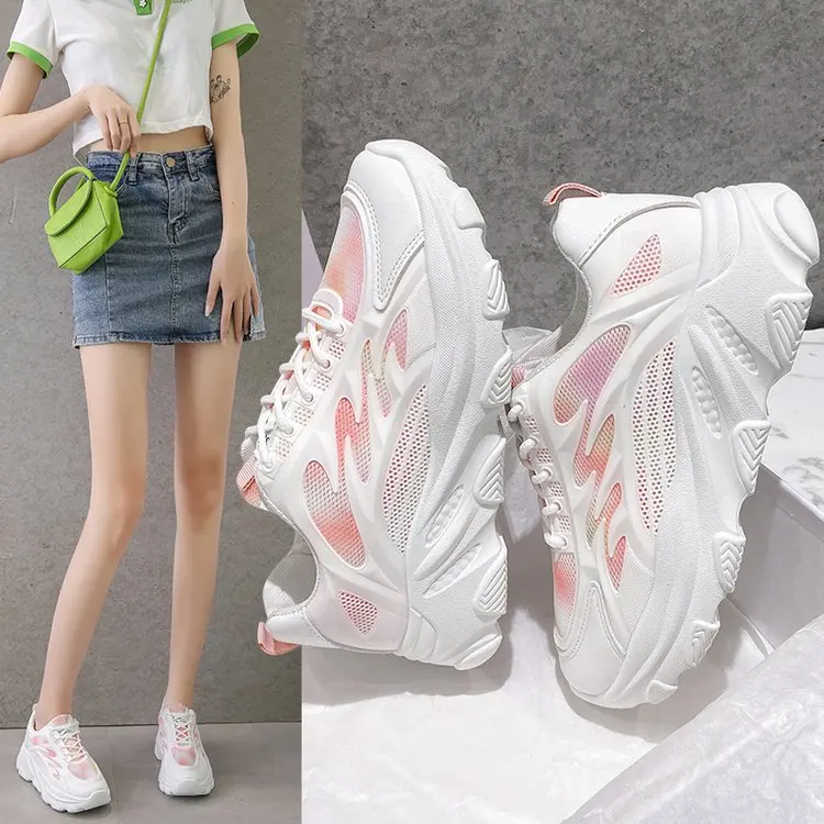 

Mesh platform shoes women's 2022 summer all-match casual sports shoes lace-up white shoes
