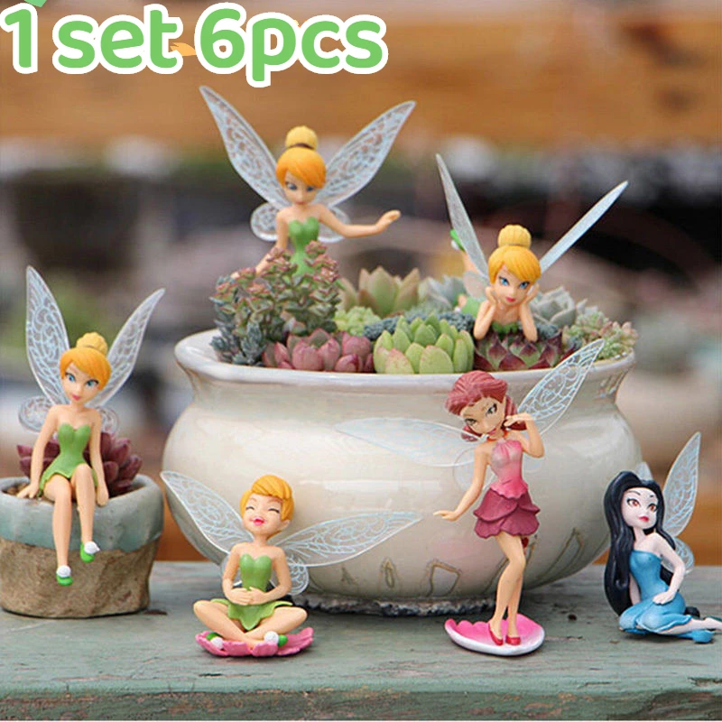 6Pcs Flower Fairy Pixie Fly Wing Miniatures Girl Figurines Figurines Fairy Garden Accessories Dollhouse Ornament Garden Decor