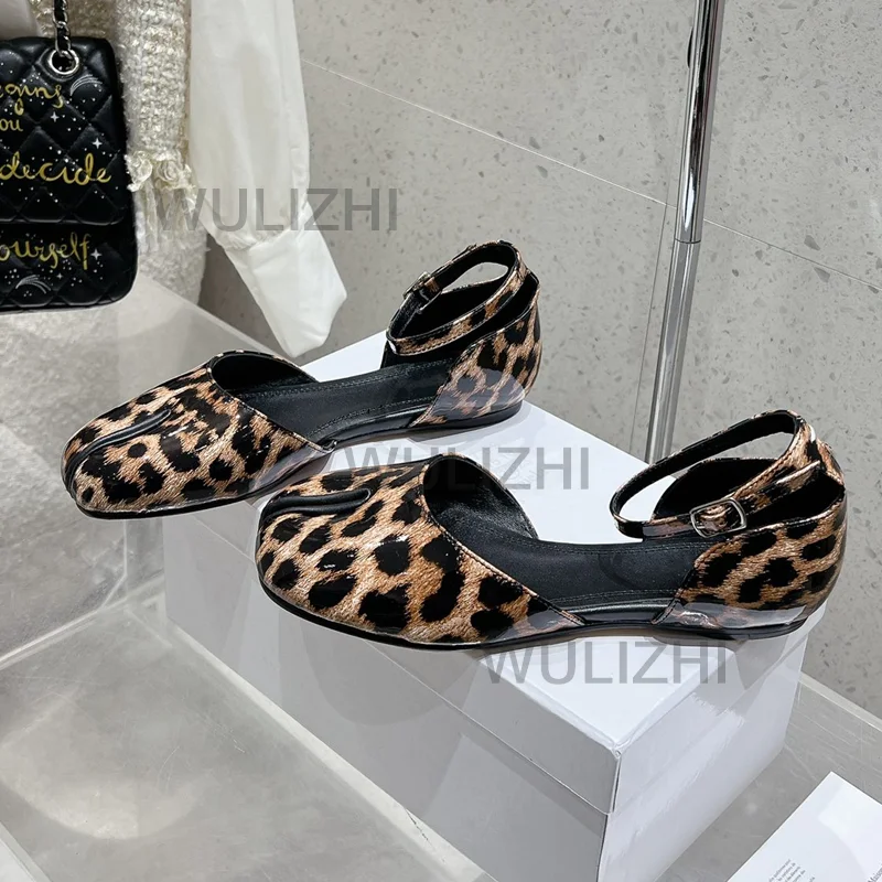 Мюли женские с леопардовым принтом натуральная кожа сандалии на плоской подошве